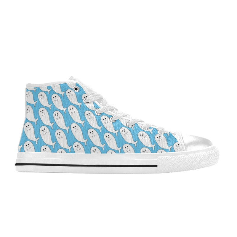 Sea Lion Print Design LKS402 High Top Women's White Shoes