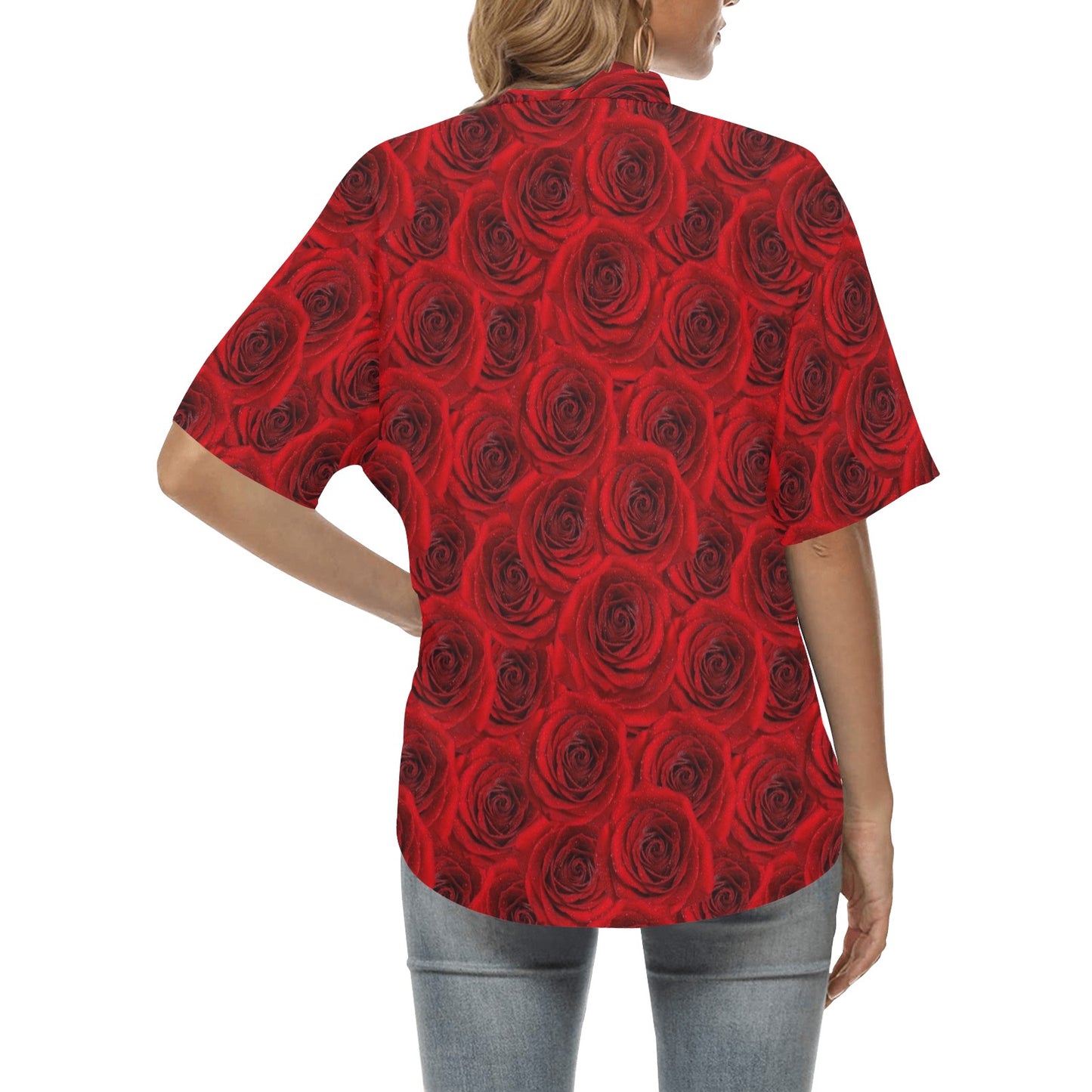 Rose Red Pattern Print Design RO04 Women's Hawaiian Shirt