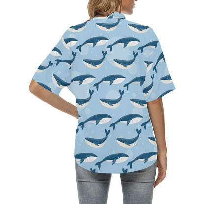 Blue Whale Pattern Print Design 02 Women's Hawaiian Shirt