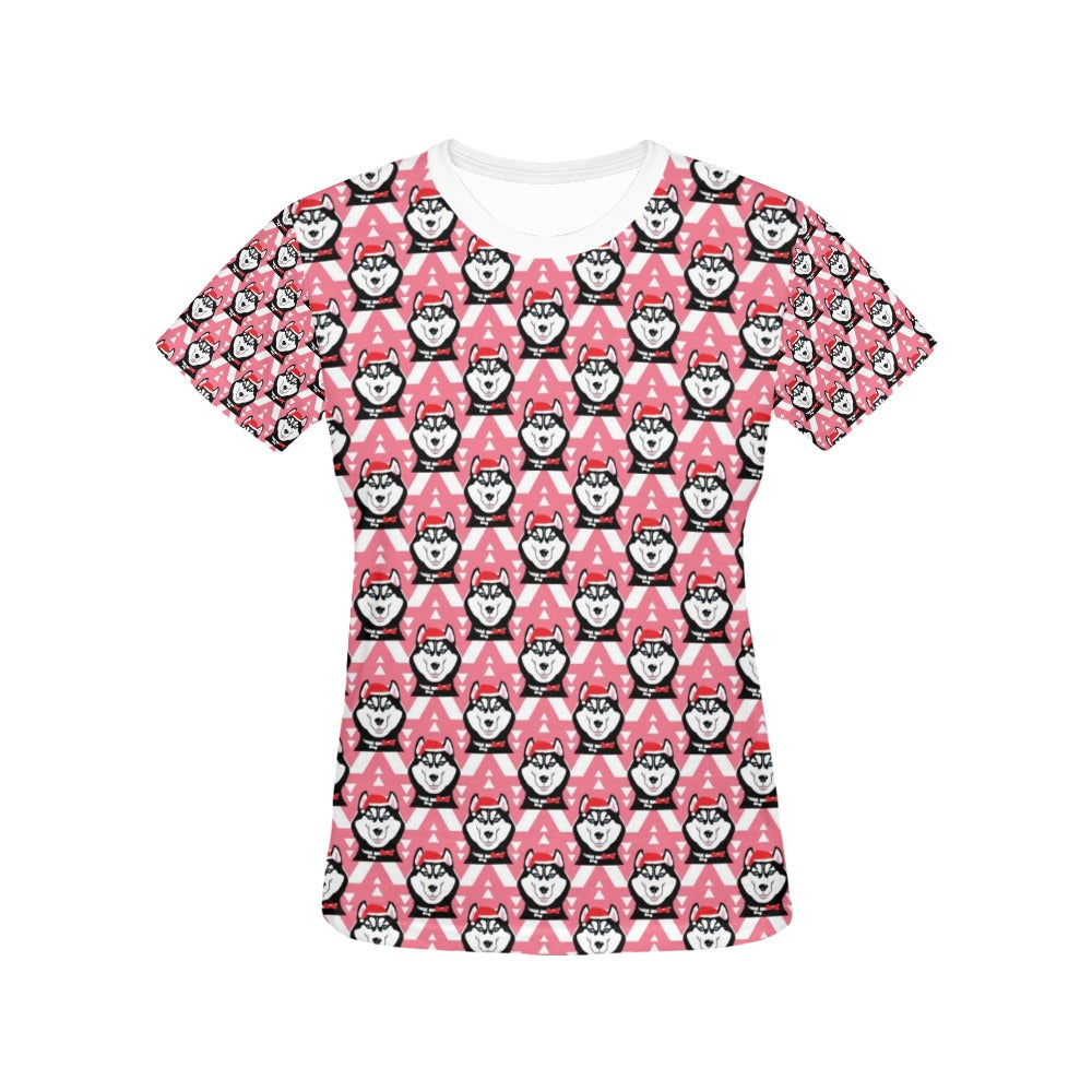 Siberian Huskies Christmas Themed Print Design LKS302 Women's  T-shirt