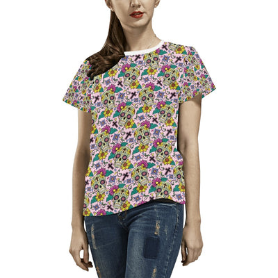 Sugar Skull Print Design LKS307 Women's  T-shirt