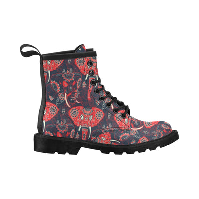 Red Indian Elephant Pattern Women's Boots