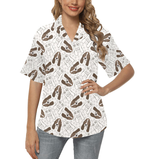 Basset Hound Pattern Print Design 01 Women's Hawaiian Shirt