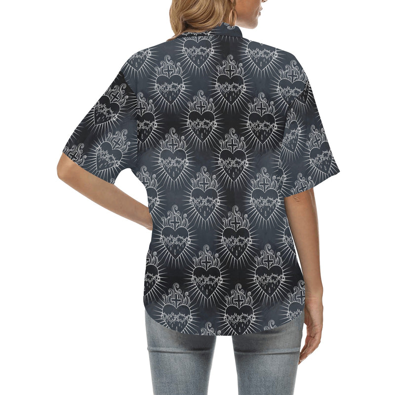 Christian Heart Tattoo Style Women's Hawaiian Shirt