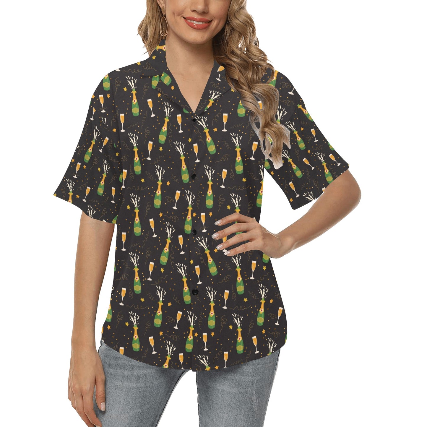 Champagne Pattern Print Design 04 Women's Hawaiian Shirt