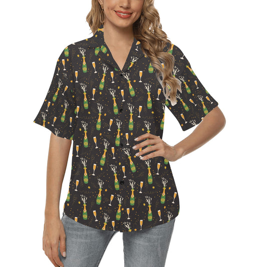 Champagne Pattern Print Design 04 Women's Hawaiian Shirt