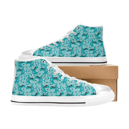 Shark Cute Print Design LKS302 High Top Women's White Shoes