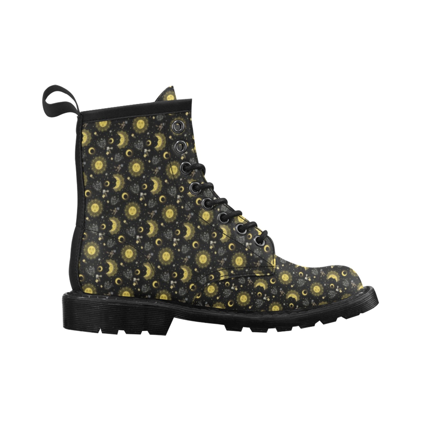 Sun Moon Golden Design Themed Print Women's Boots