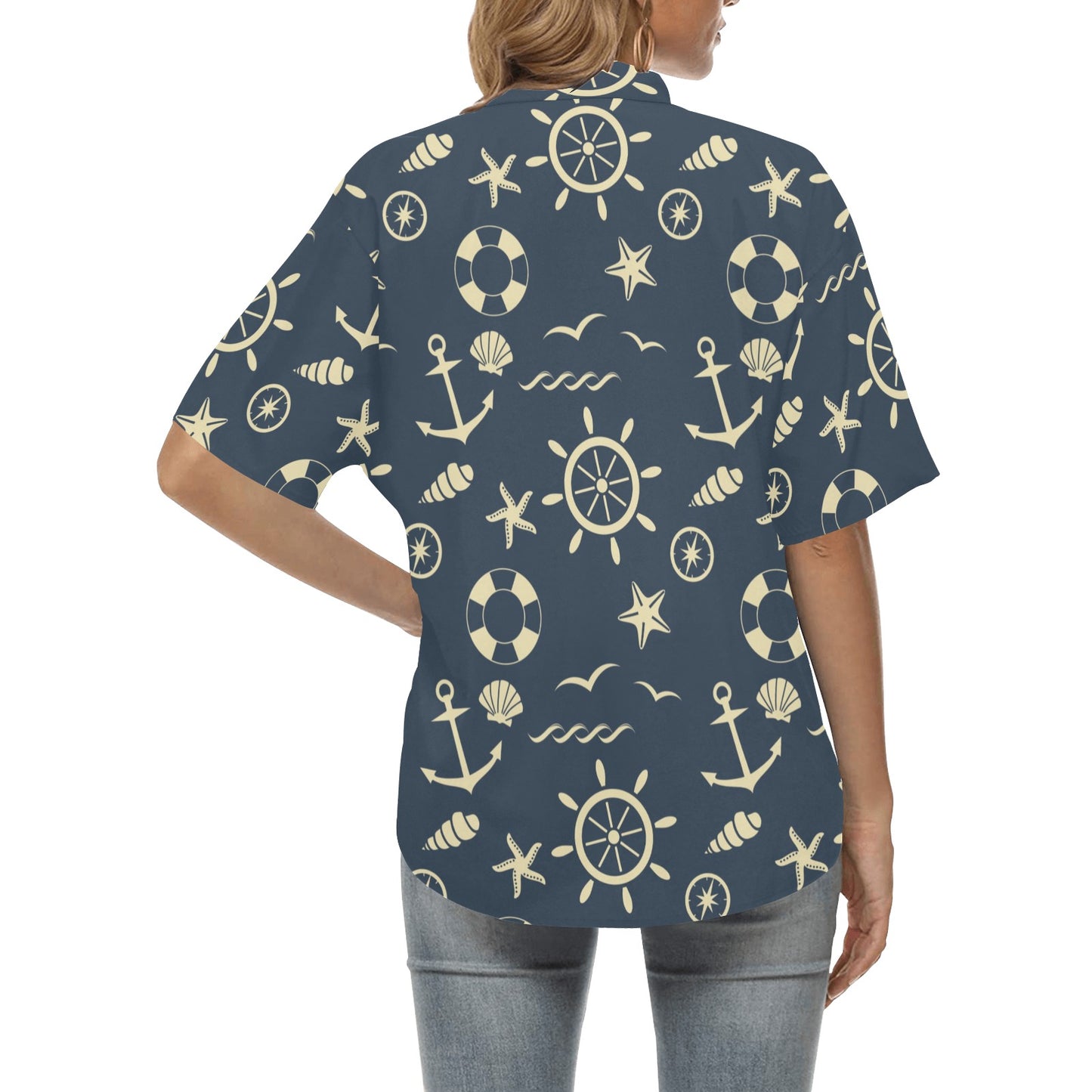 Nautical Pattern Print Design A01 Women's Hawaiian Shirt