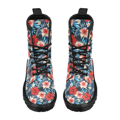 Red Hibiscus Blue Scene Women's Boots
