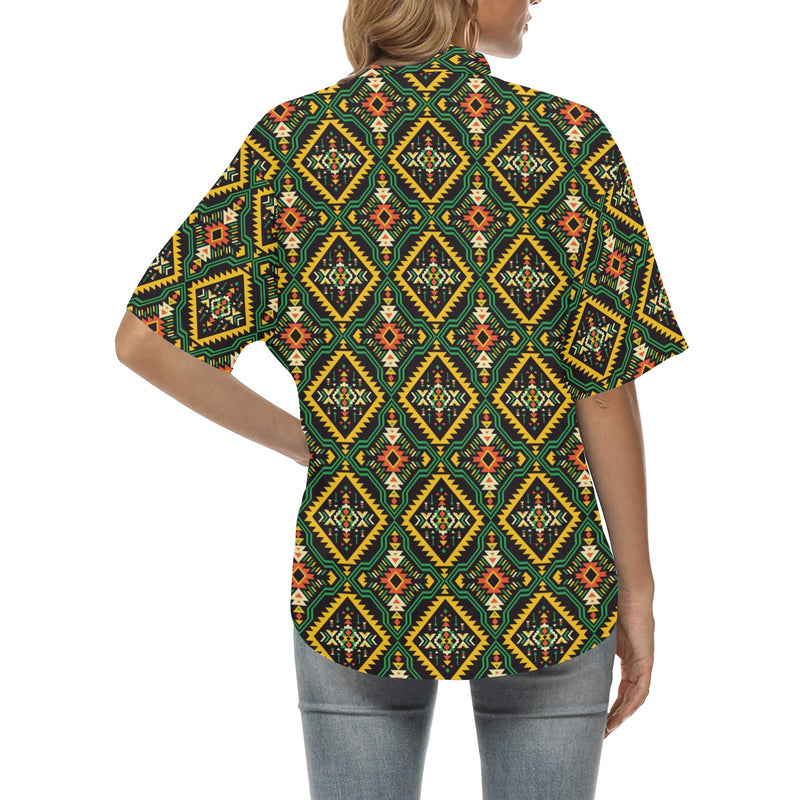 Kente Green Design African Print Women's Hawaiian Shirt