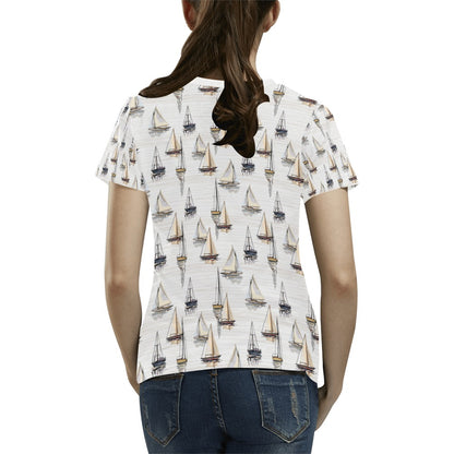 Sailboat Paint Pattern Print Design LKS307 Women's  T-shirt