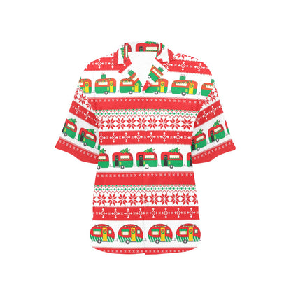 Camper Camping Ugly Christmas Design Print Women's Hawaiian Shirt