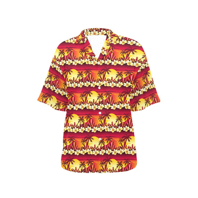 Hawaiian Tropical Sunset Hibiscus Print Women's Hawaiian Shirt