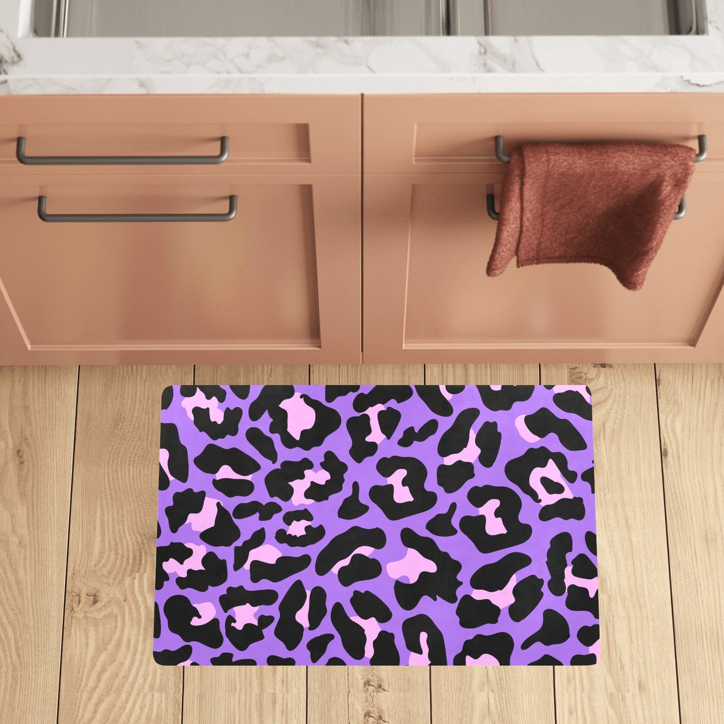 Cheetah Purple Neon Print Pattern Kitchen Mat