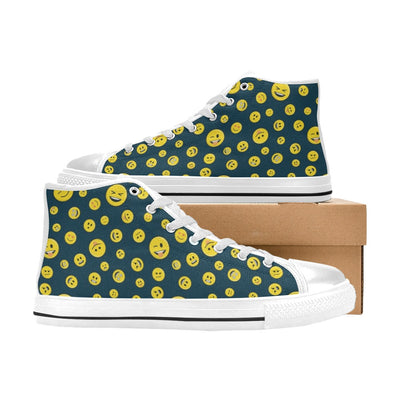 Smiley Face Emoji Print Design LKS301 High Top Women's White Shoes