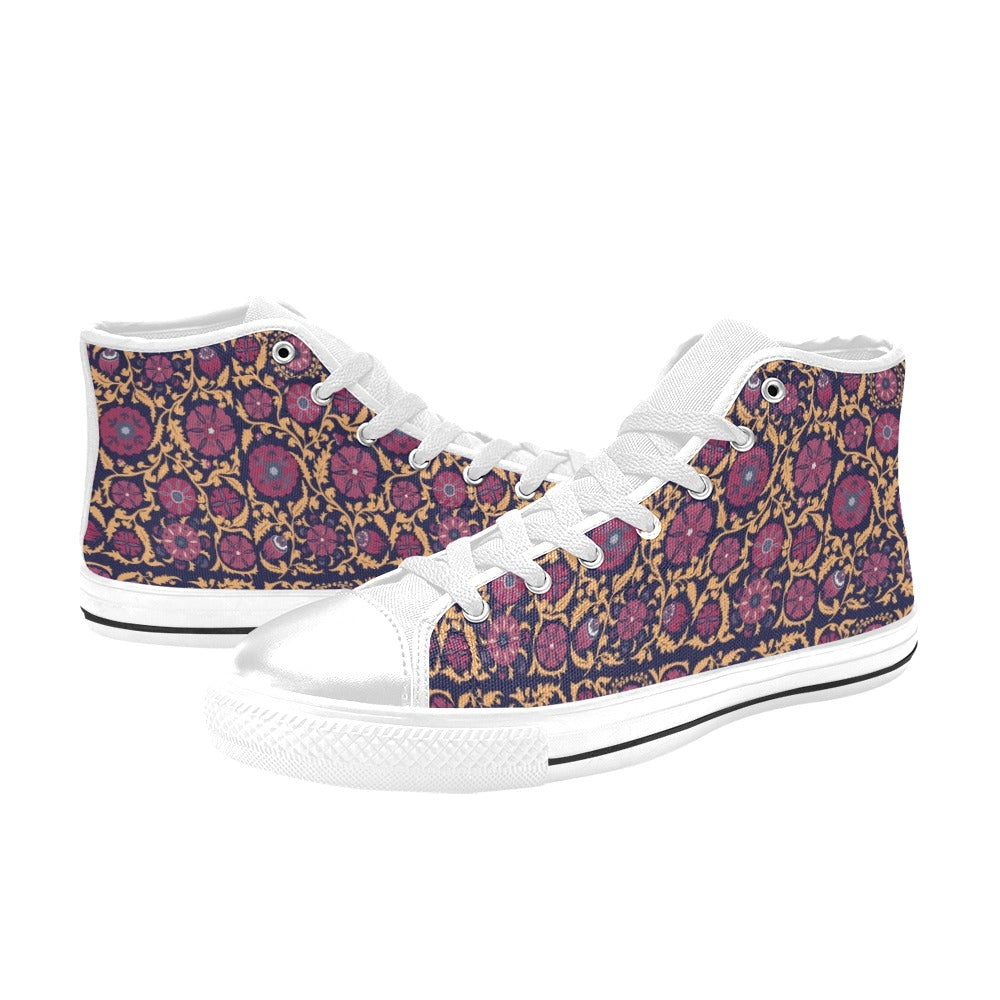 Suzani Print Design LKS303 High Top Women's White Shoes