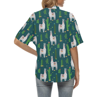 Llama Cactus Pattern Print Design 013 Women's Hawaiian Shirt