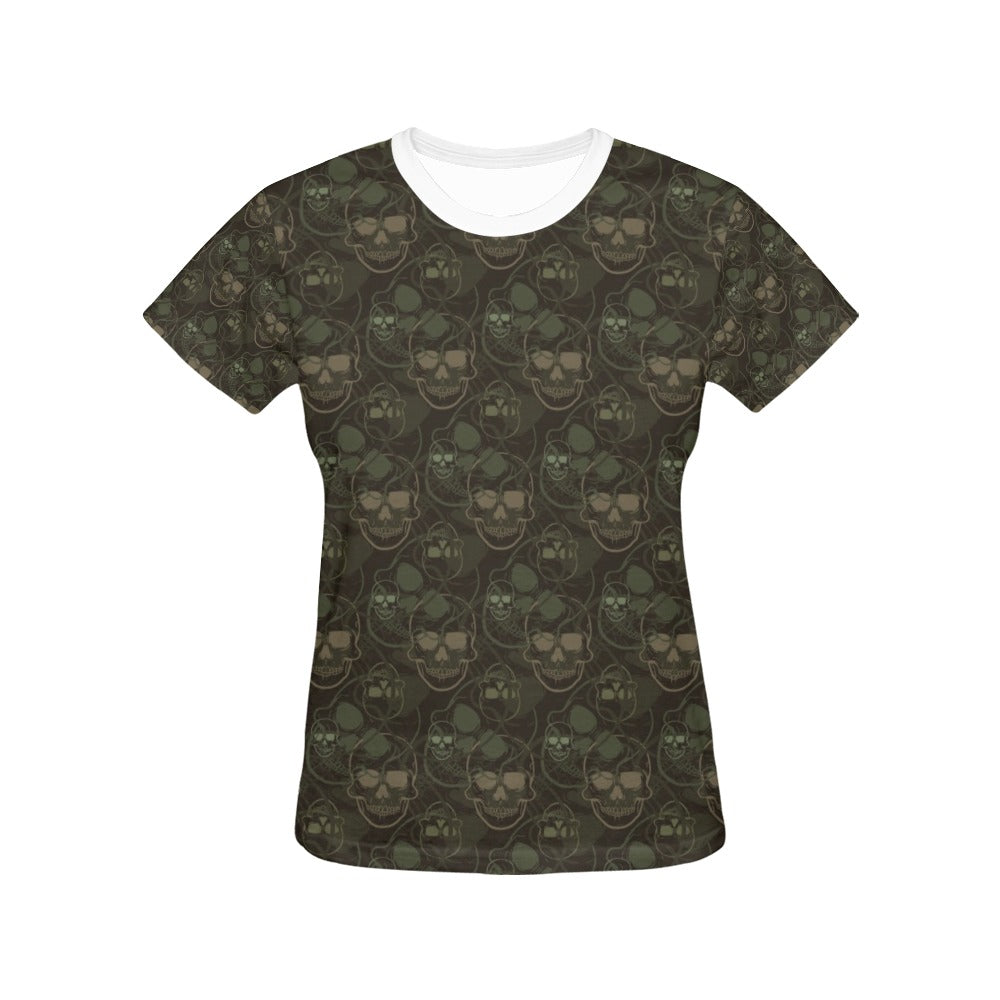 Skull Camo Style Print Design LKS308 Women's  T-shirt