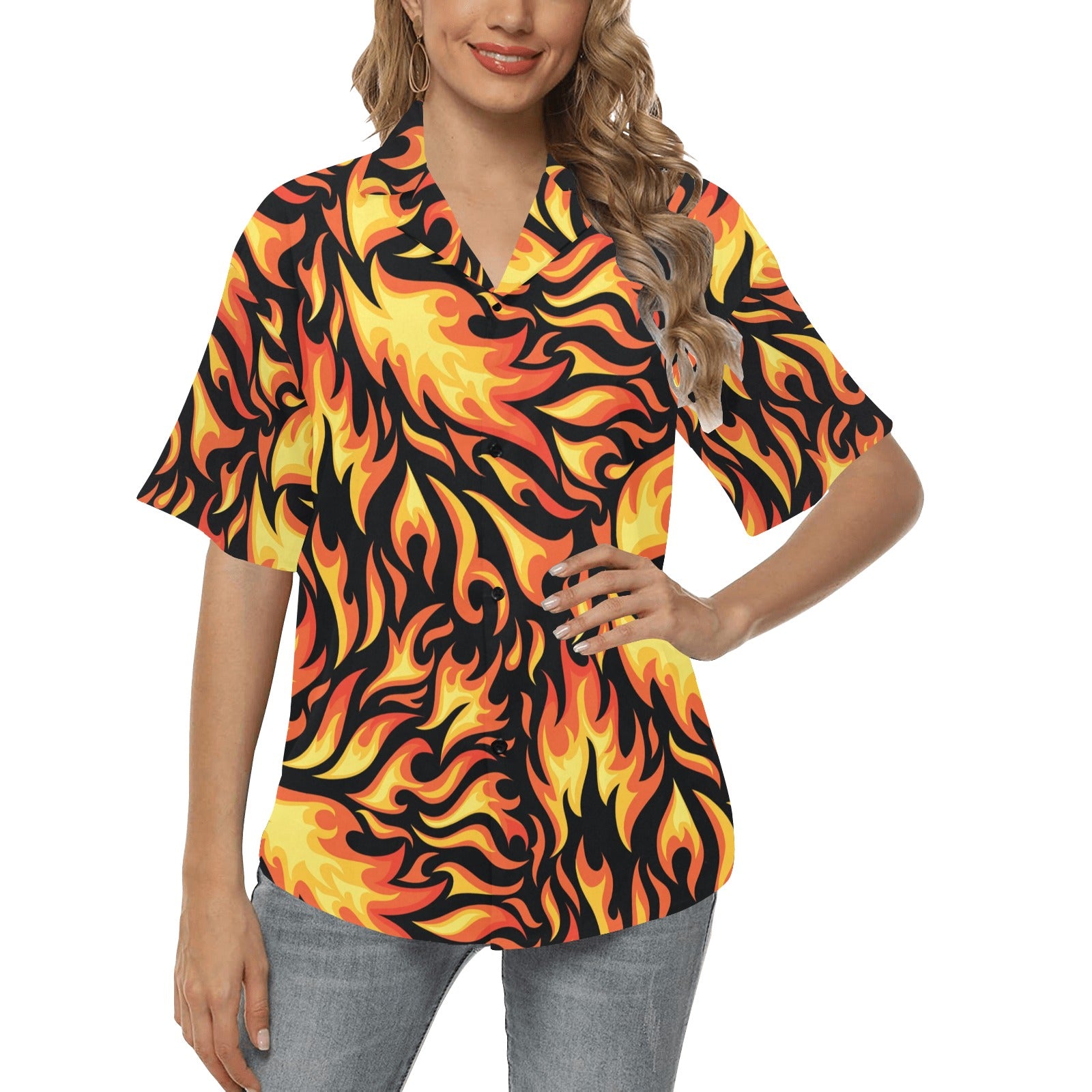 Flame Fire Design Pattern Women's Hawaiian Shirt