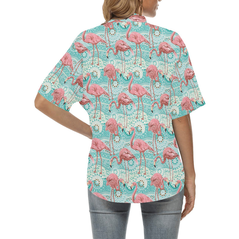 Flamingo Background Themed Print Women's Hawaiian Shirt