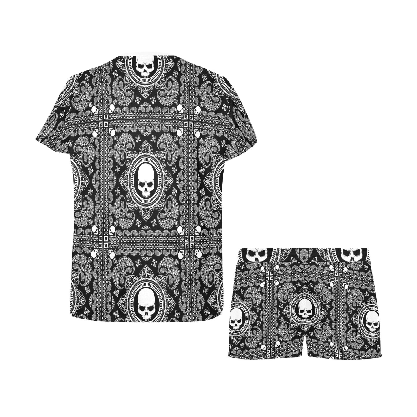 Bandana Skull Print Design LKS303 Women's Short Pajama Set