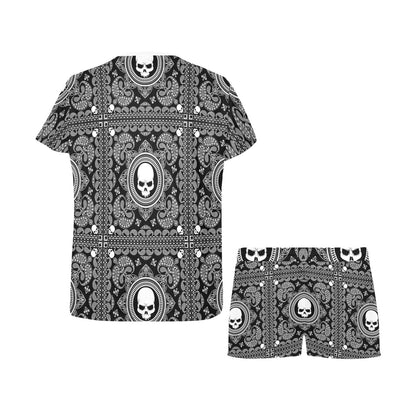 Bandana Skull Print Design LKS303 Women's Short Pajama Set