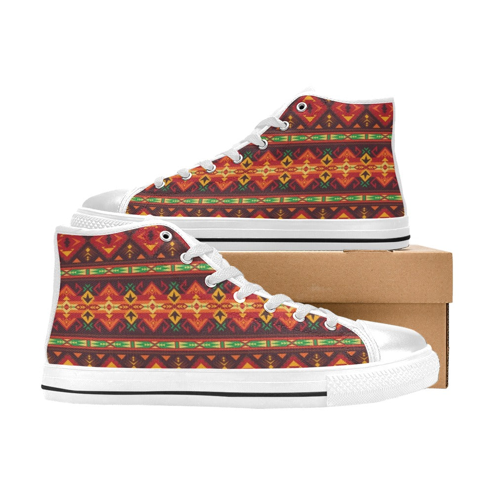 Southwest Pattern Print Design LKS309 High Top Women's White Shoes