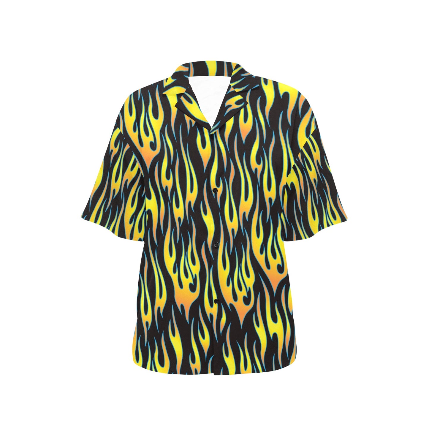 Flame Fire Yellow Pattern Women's Hawaiian Shirt