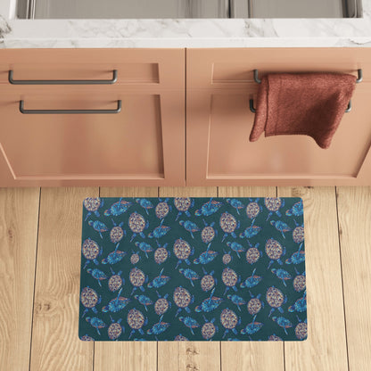 Sea Turtle Hand Drawn Blue Print Kitchen Mat