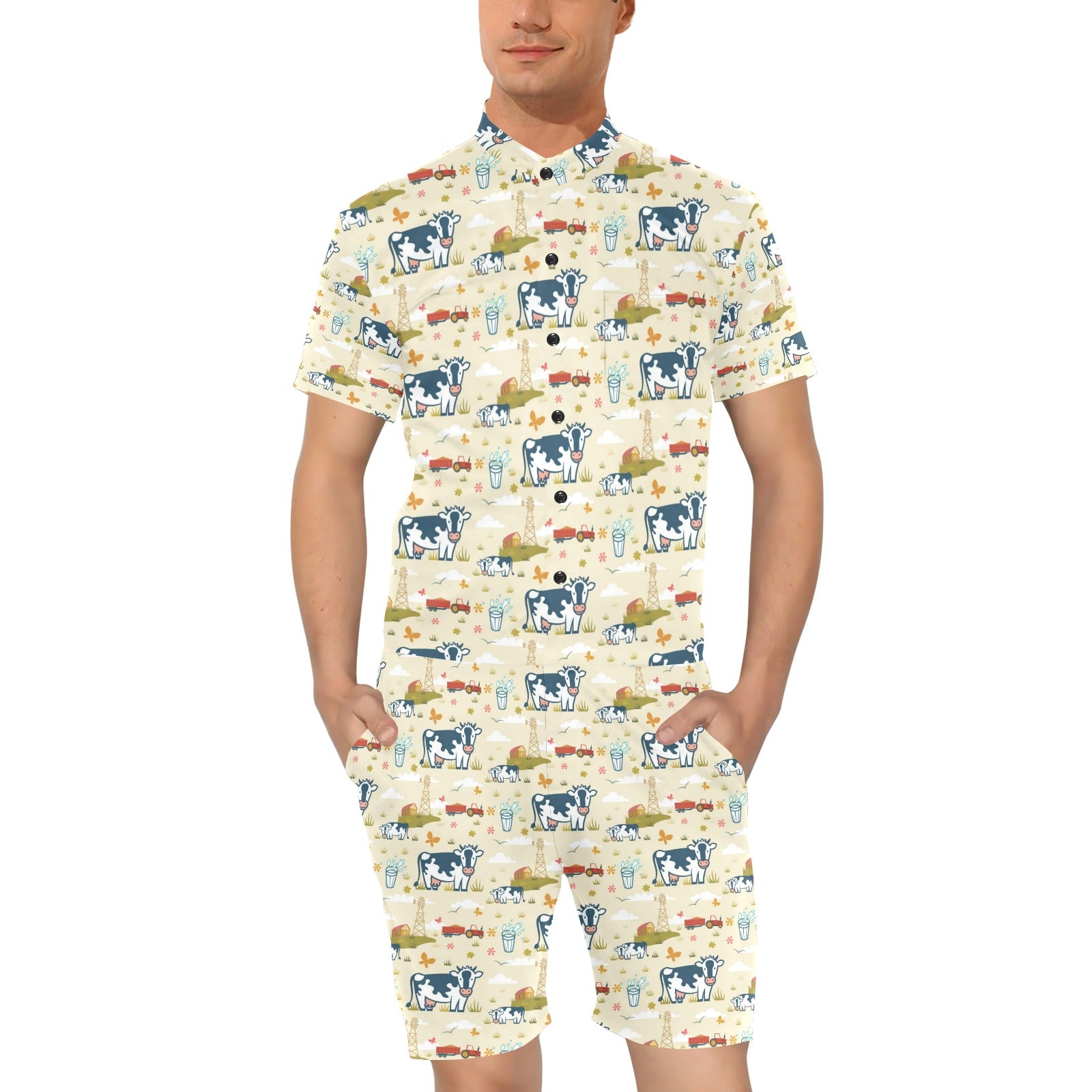 Cow Farm Design Print Men's Romper