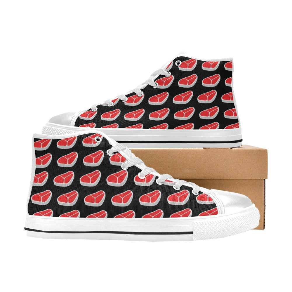 Steak Print Design LKS303 High Top Women's White Shoes