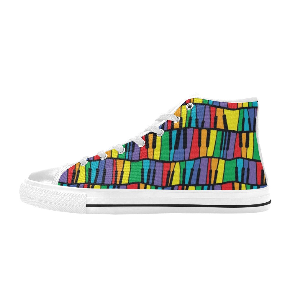Piano Print Design LKS402 High Top Women's White Shoes