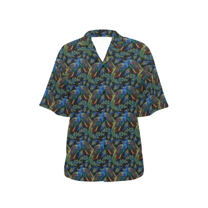 Peacock Themed Design Print Women's Hawaiian Shirt