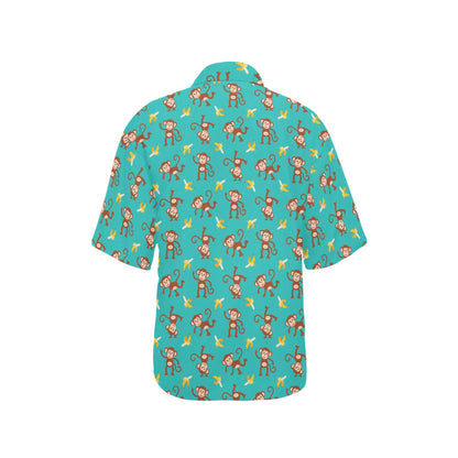 Monkey Banana Design Themed Print Women's Hawaiian Shirt