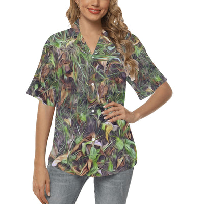 Camouflage Realistic Tree Print Women's Hawaiian Shirt