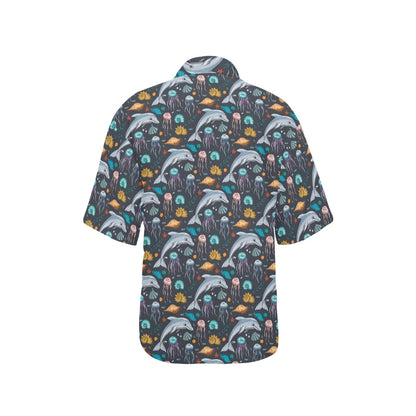 Underwater Dolphin Print Design LKS304 Women's Hawaiian Shirt
