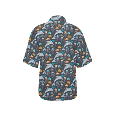 Underwater Dolphin Print Design LKS304 Women's Hawaiian Shirt