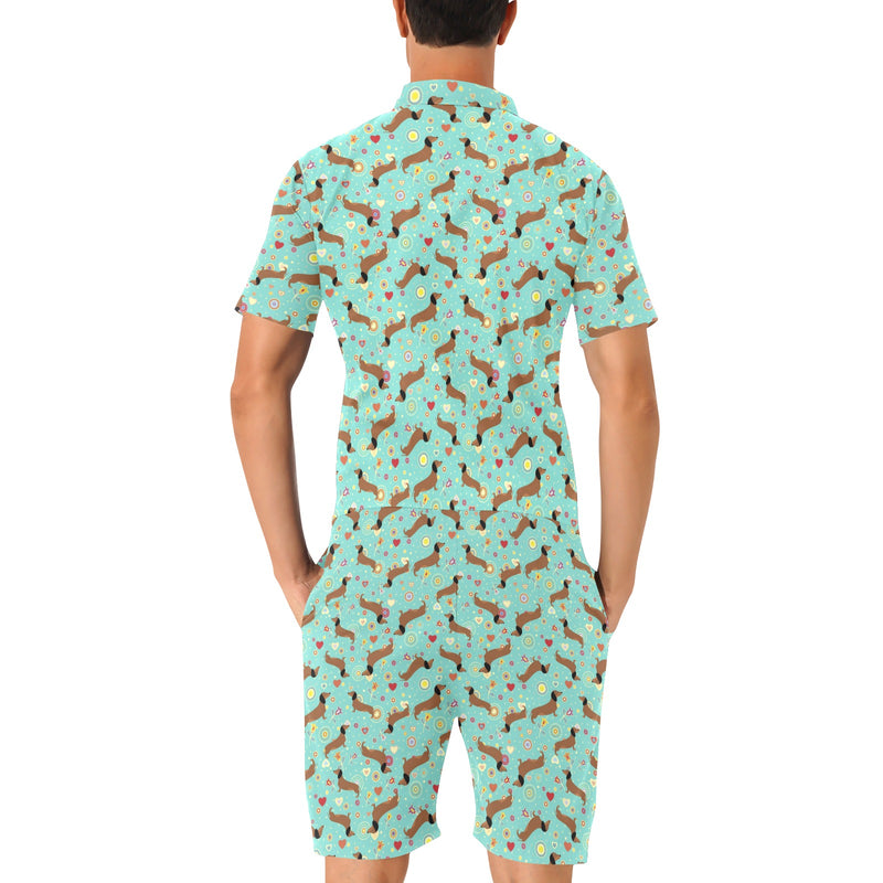 Dachshund with Floral Print Pattern Men's Romper