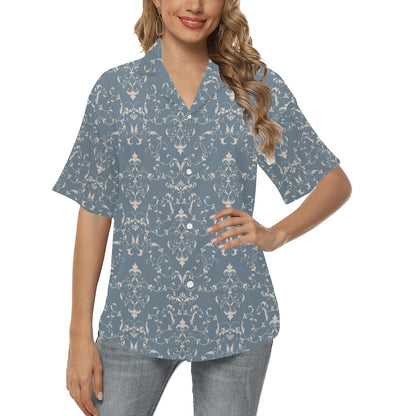 Damask Elegant Teal Print Pattern Women's Hawaiian Shirt