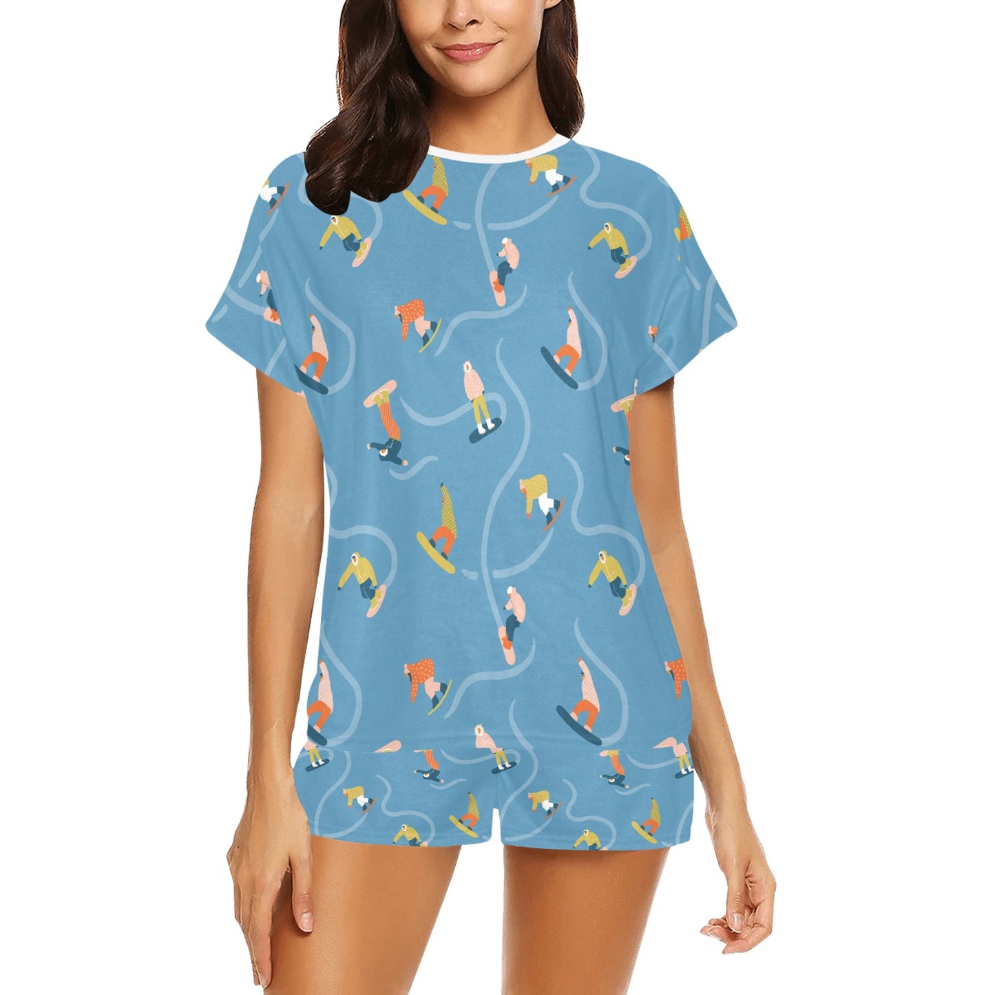 Snowboard Print Design LKS303 Women's Short Pajama Set