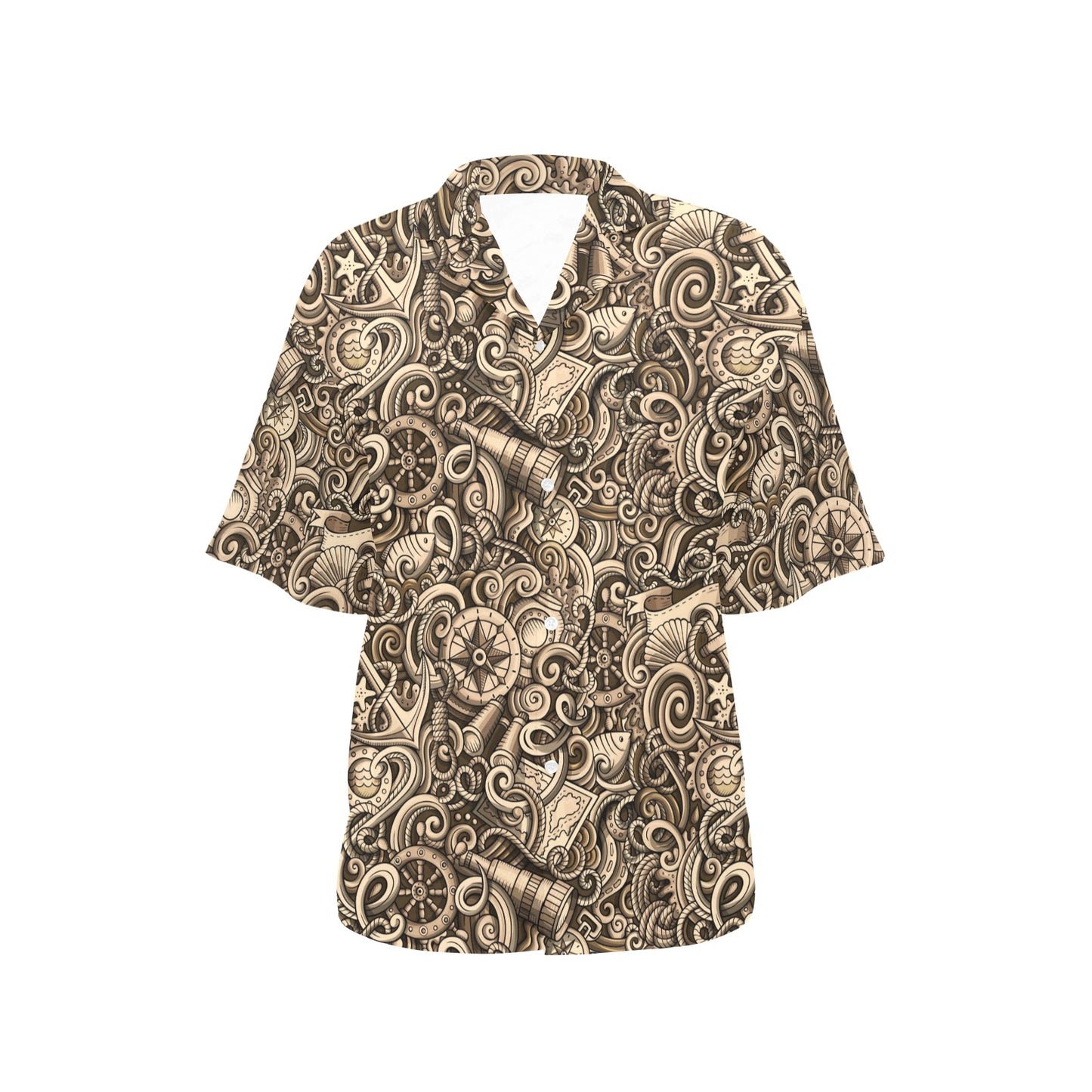 Nautical Tattoo Design Themed Print Women's Hawaiian Shirt