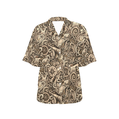 Nautical Tattoo Design Themed Print Women's Hawaiian Shirt