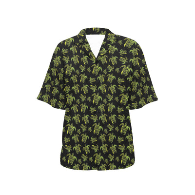 Green Tribal Turtle Polynesian Themed Women's Hawaiian Shirt