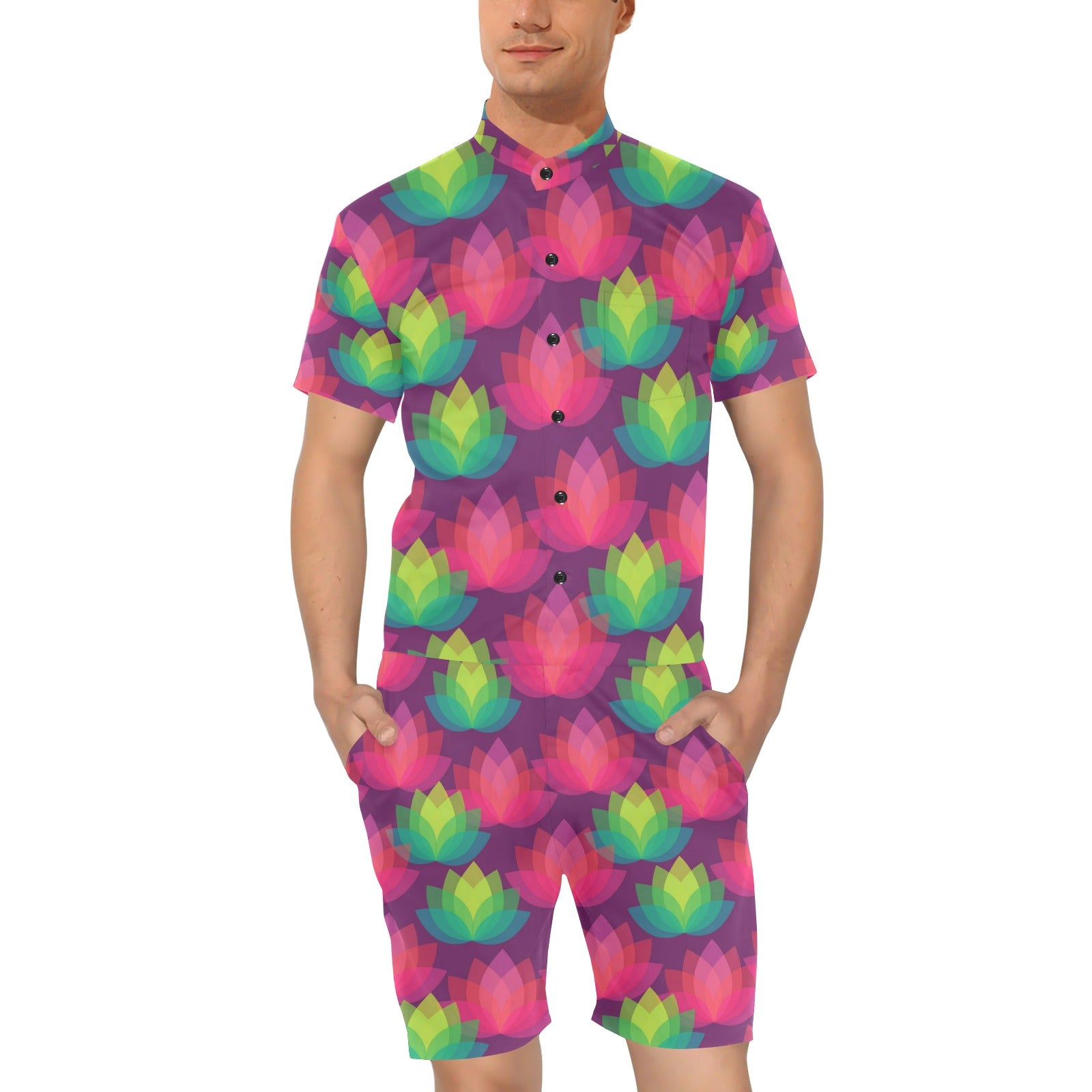 Lotus Pattern Print Design 02 Men's Romper