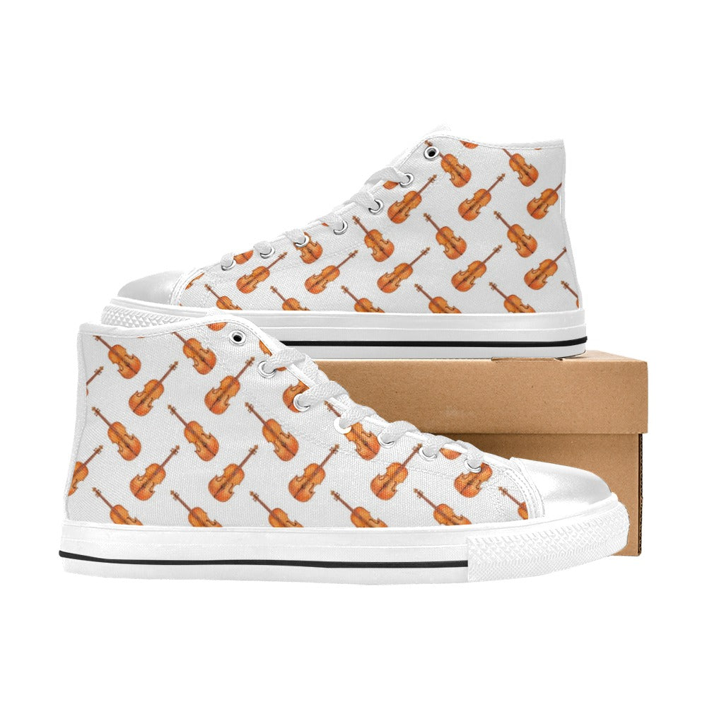 Violin Print Design LKS401 High Top Women's White Shoes