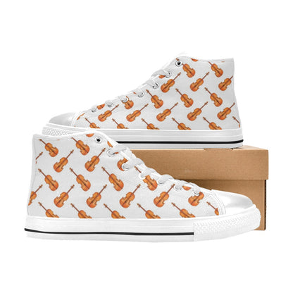 Violin Print Design LKS401 High Top Women's White Shoes