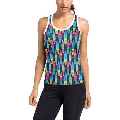 Surfboard Colorful Print Design LKS302 Women's Racerback Tank Top