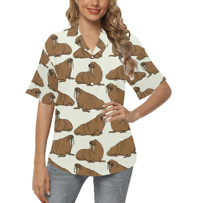 Walrus Pattern Print Design 03 Women's Hawaiian Shirt