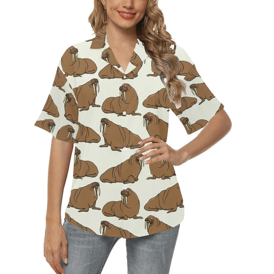 Walrus Pattern Print Design 03 Women's Hawaiian Shirt